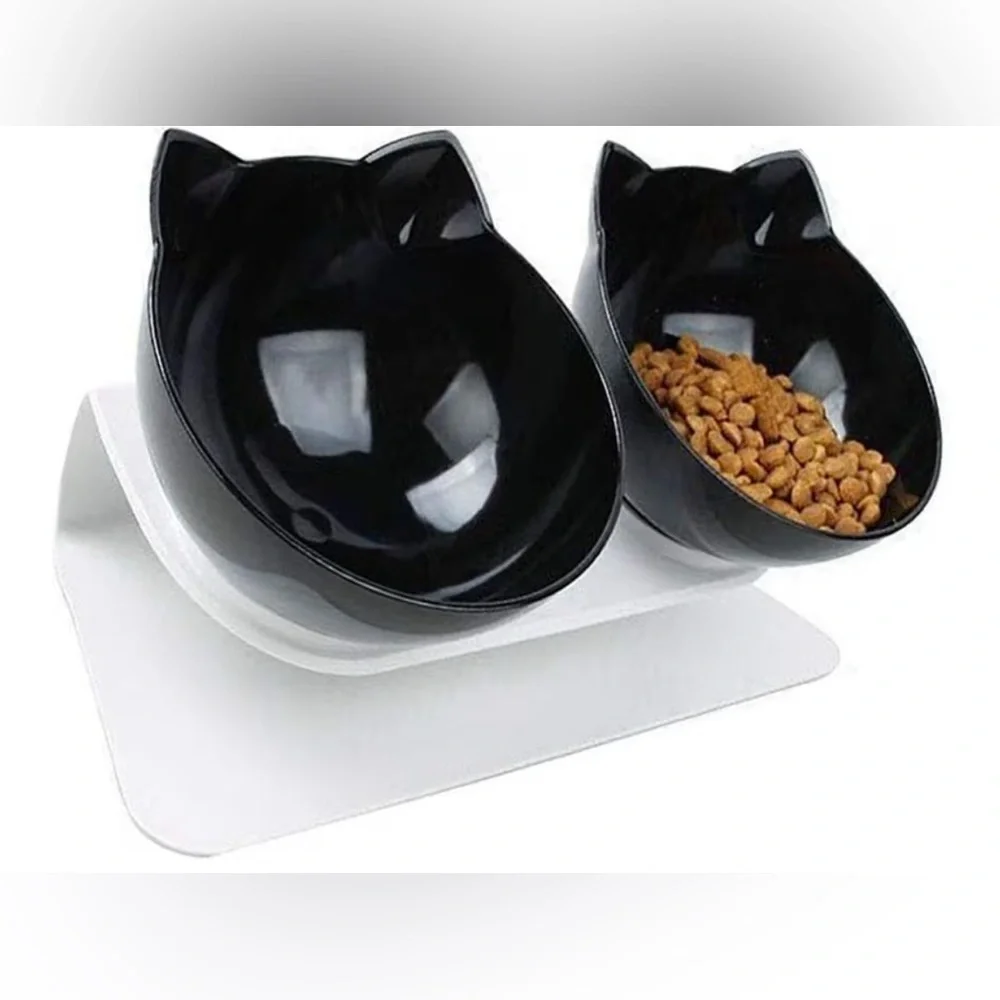 Black Cat Double Bowl Feeder